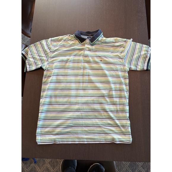 Tommy Hilfiger Striped Polo Men's XL Embroidered Short Sleeve Green Blue - Picture 9 of 9